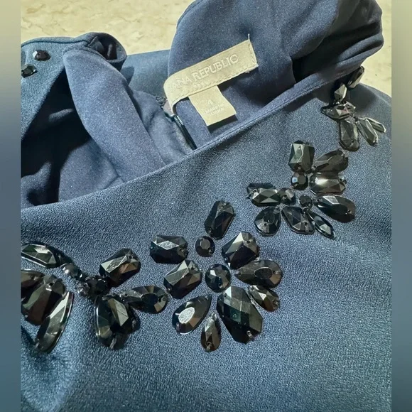 Banana Republic Navy Embellished Jeweled Bedazzled Short sleeve Dress Size 4 - Picture 7 of 7